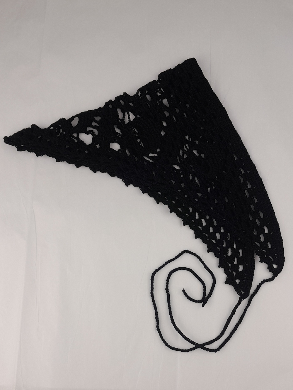 Handcrafted Black Crochet Netted Skulls Small Bandana Kerchief Tie Back